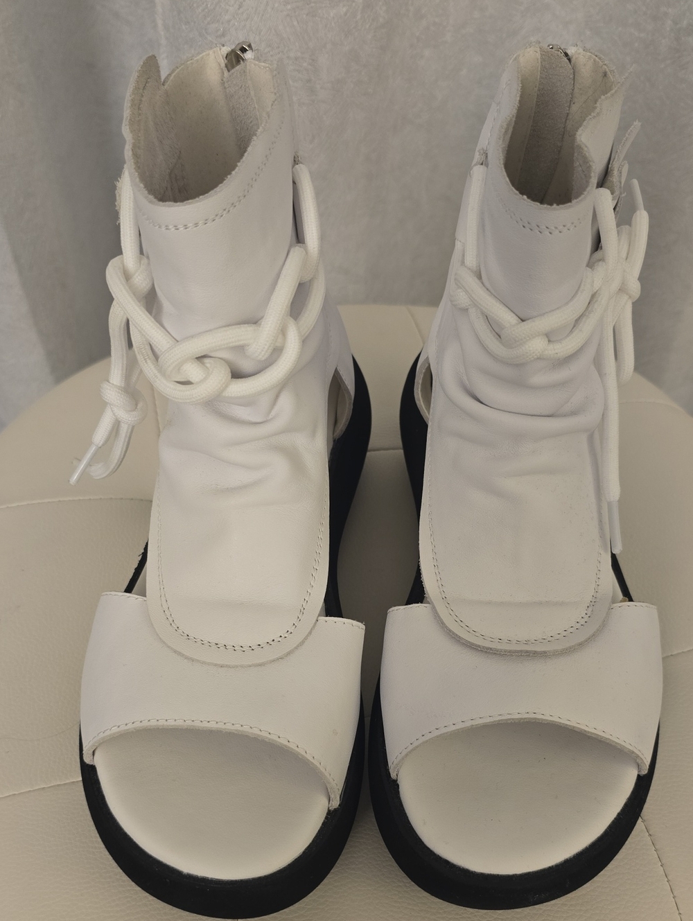 Sttiyaf White gladiator Zip Back Ankle leather sandals Open Toe 9 New High Top - Picture 6 of 8